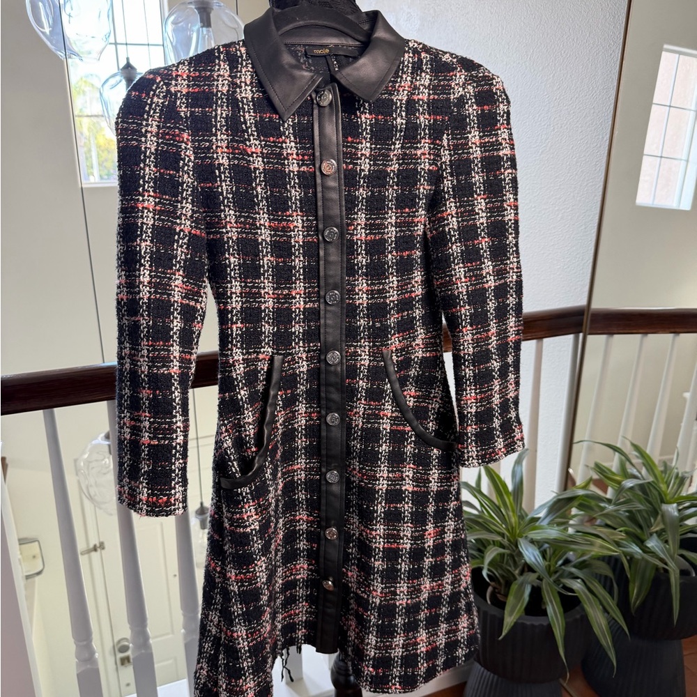 Maje Black Tweed Jacket with Red & White Accents